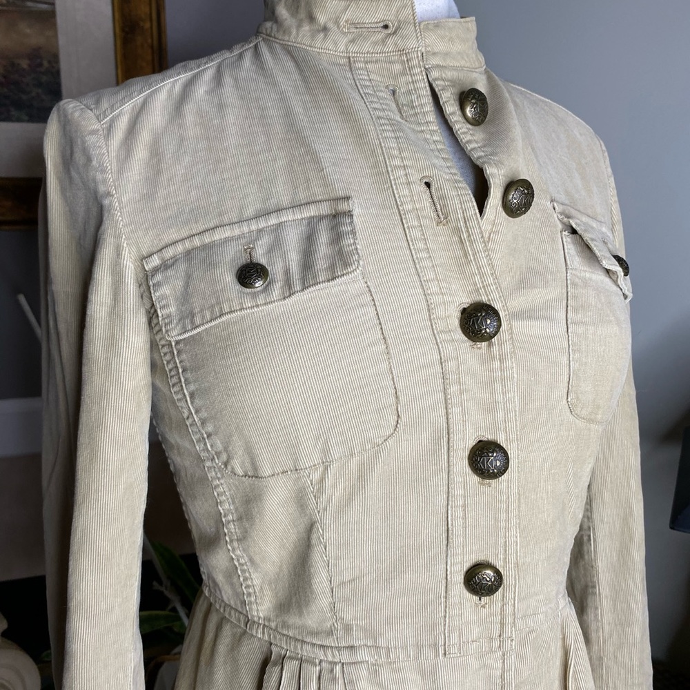 Michael Kors corduroy blazer tan, brass buttons pleated, pockets banded collar S - Picture 7 of 9